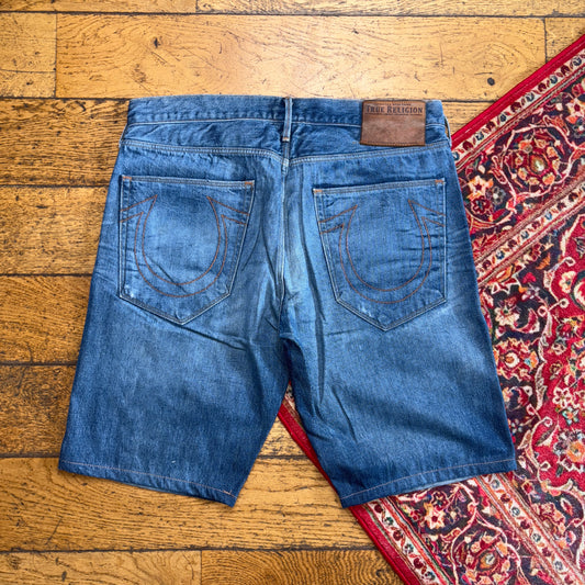 Vintage True Religion Blue baggy Embroidered Y2K Shorts Jorts - 36
