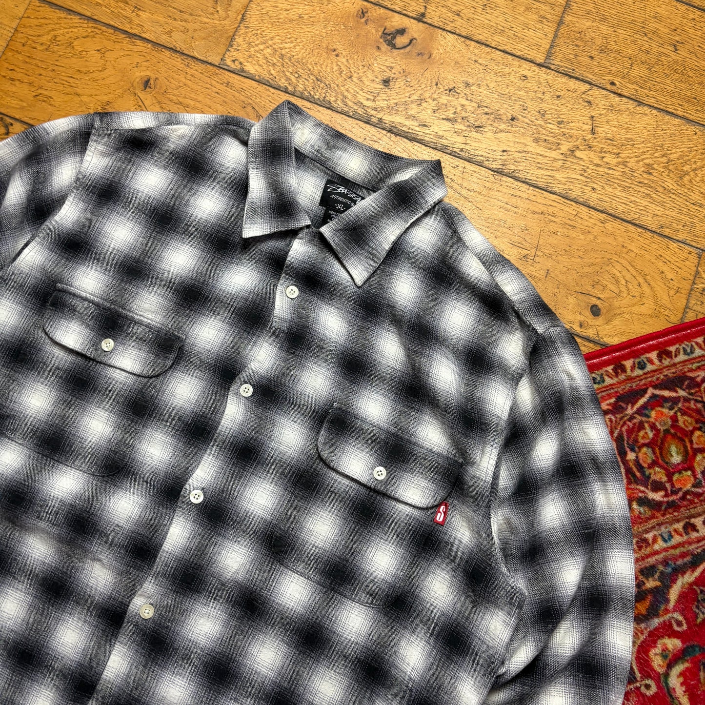 Vintage Stussy Black White Check Long Sleeve Shirt - XL