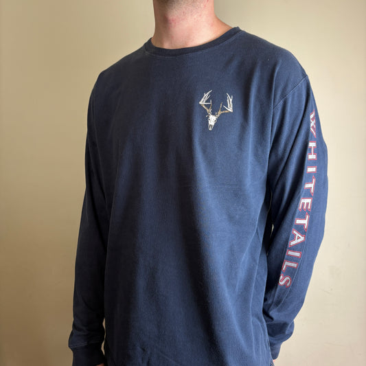 Vintage Legendary Longhorn Skull Navy Long Sleeve Graphic T-Shirt - L