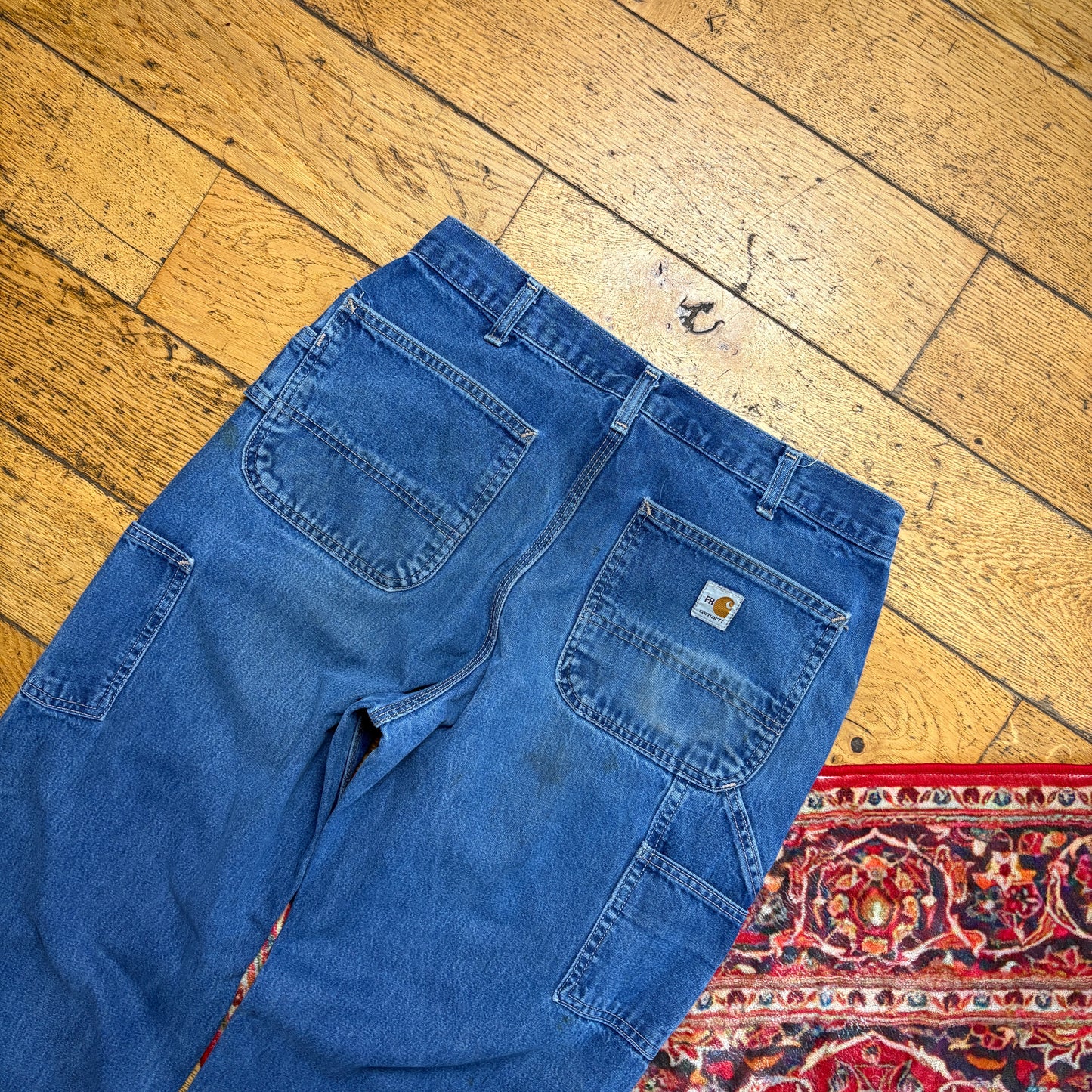 Vintage Carhartt Workwear Carpenter Baggy Blue Jeans - 33R