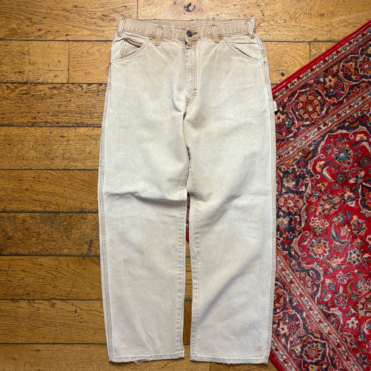 Vintage Dickies Workwear Cream Carpenter Baggy Trousers - 34S