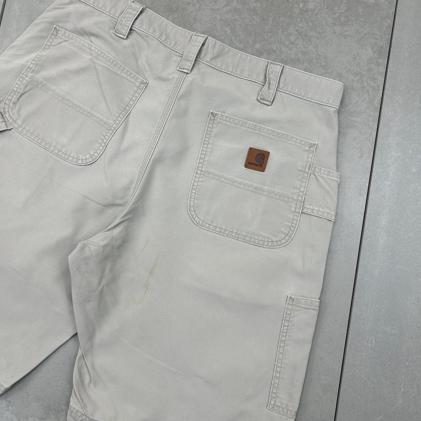Vintage Carhartt Workwear Baggy Cream Carpenter Shorts - 36