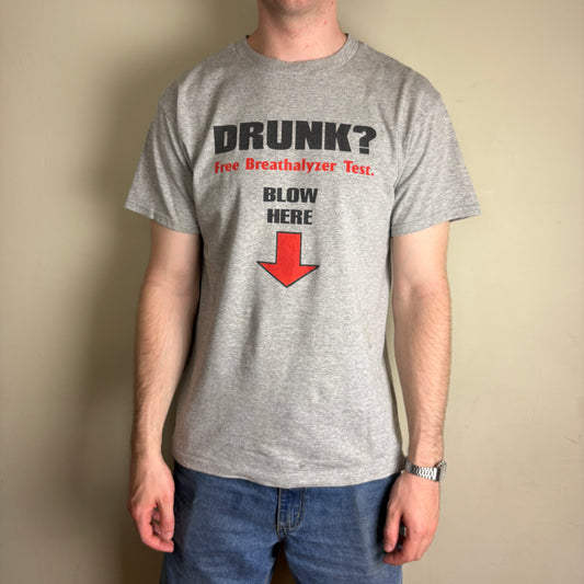 Vintage Funny Slogan Beer Grey Graphic T-Shirt - M
