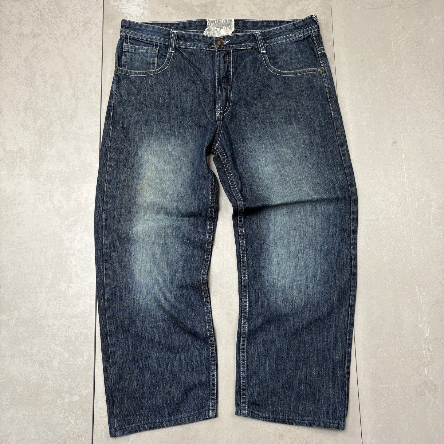 Vintage Embroidered Hip Hop Blue Baggy Jeans - 40