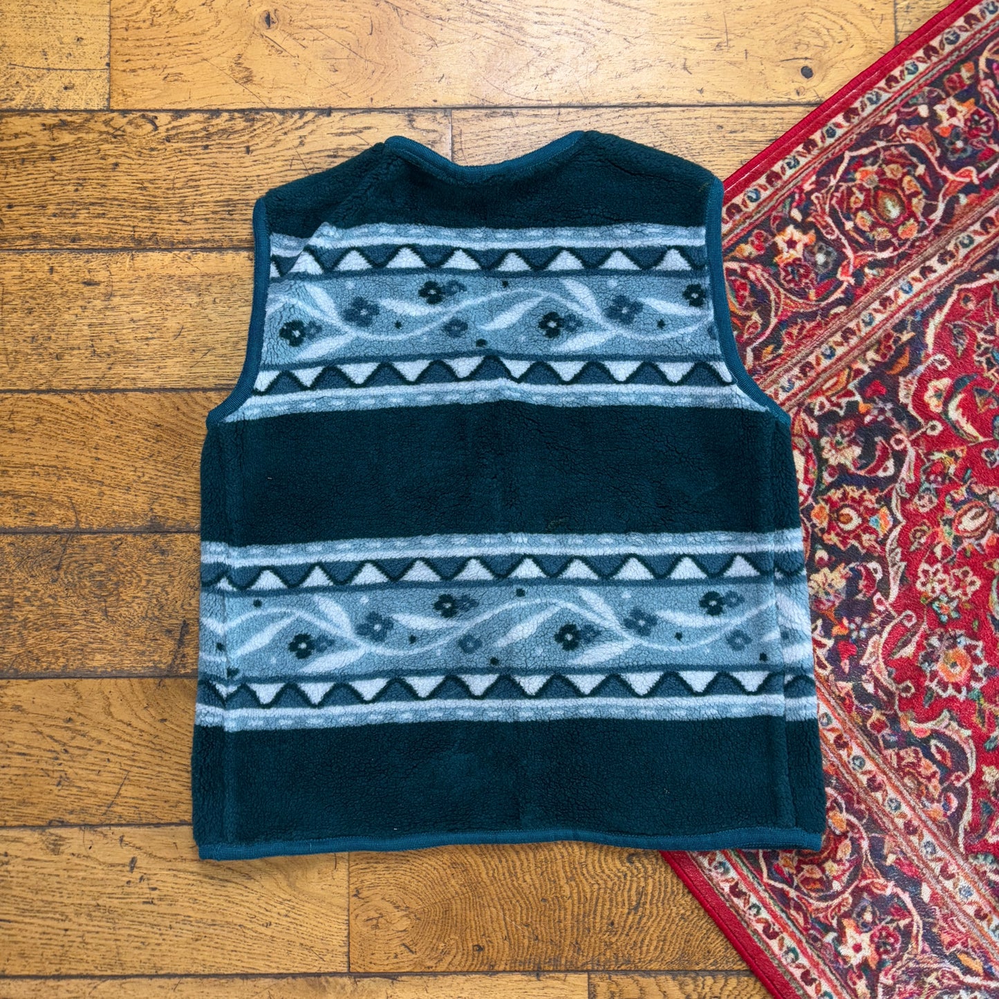 Vintage Green Funky Pattern Fleece Gilet Vest - S