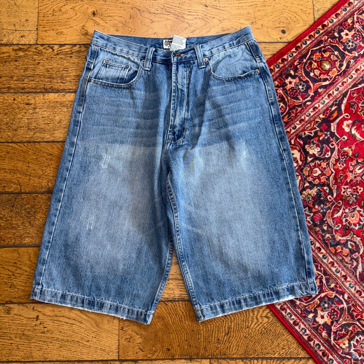 Vintage Route 66 Embroidered Blue Hip Hop Baggy Shorts Jorts - 32