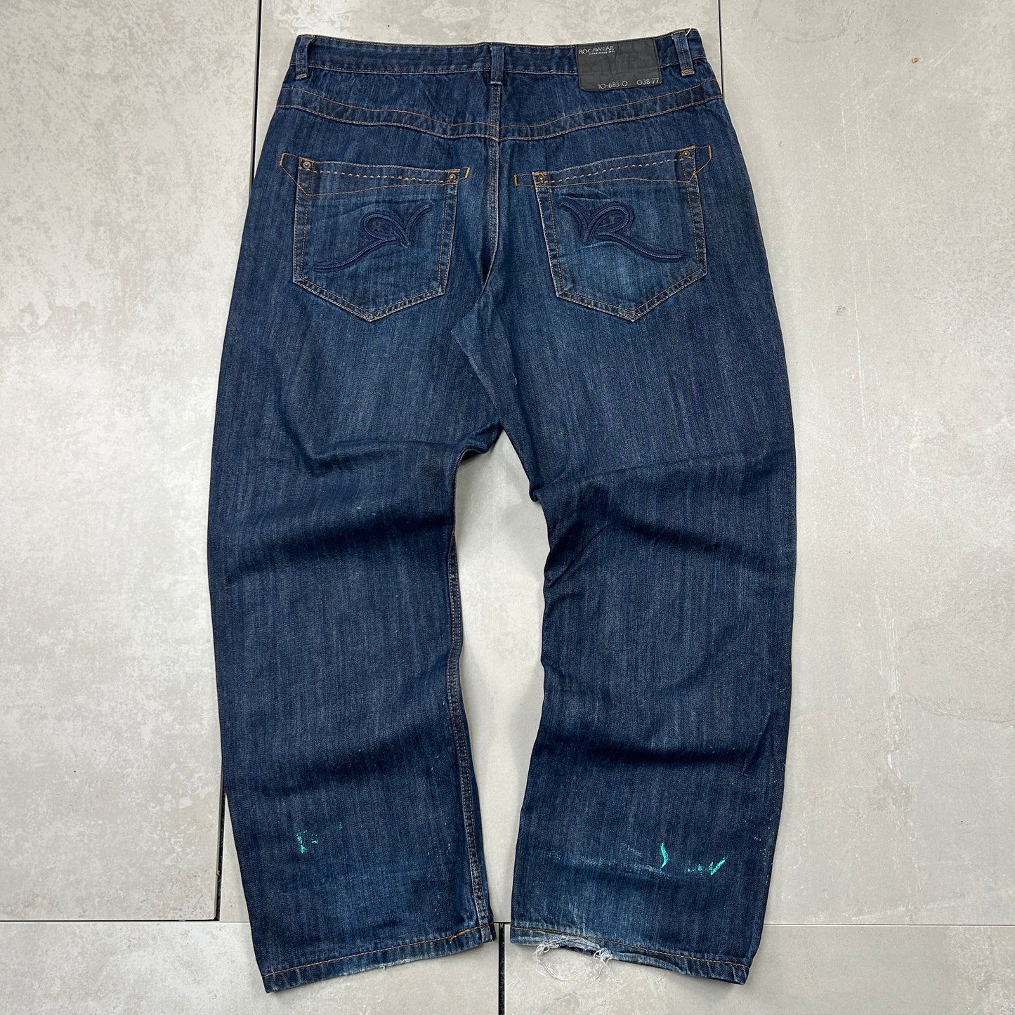 Vintage Rocawear Embroidered Hip Hop Baggy Blue Jeans - 42