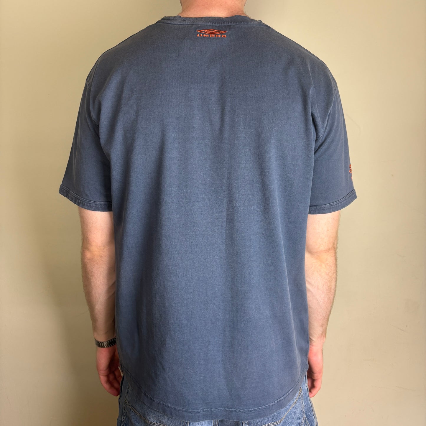 Vintage Umbro Embroidered Navy Blue Football Graphic T-Shirt - L
