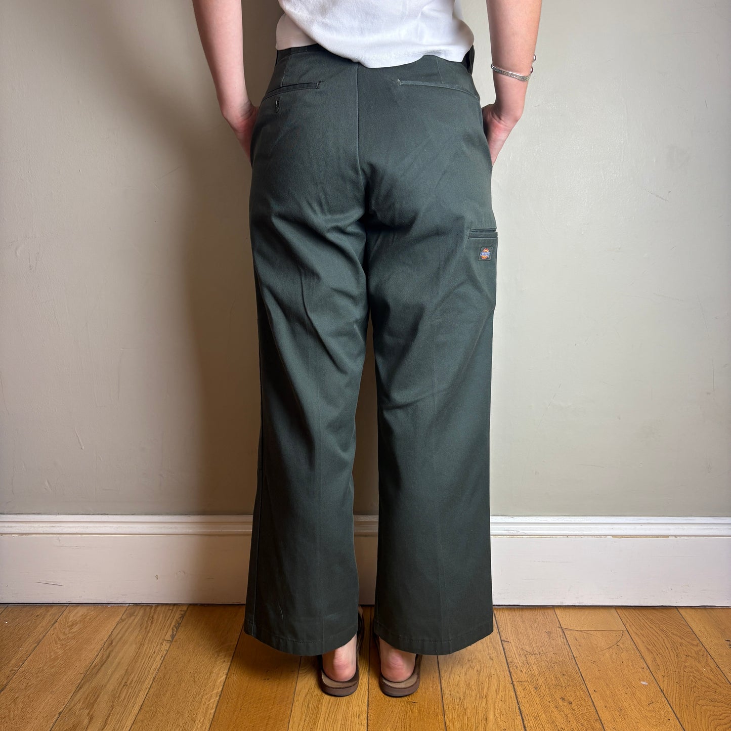 Vintage Dickies 874 Green Double Knee Pleated Skate Chino Trousers - 30S