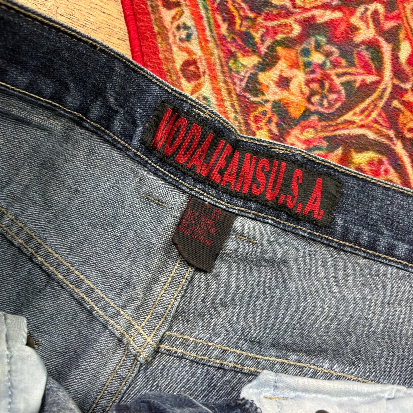 Vintage Blue Embroidered Y2K Hip Hop Baggy Jeans - 36