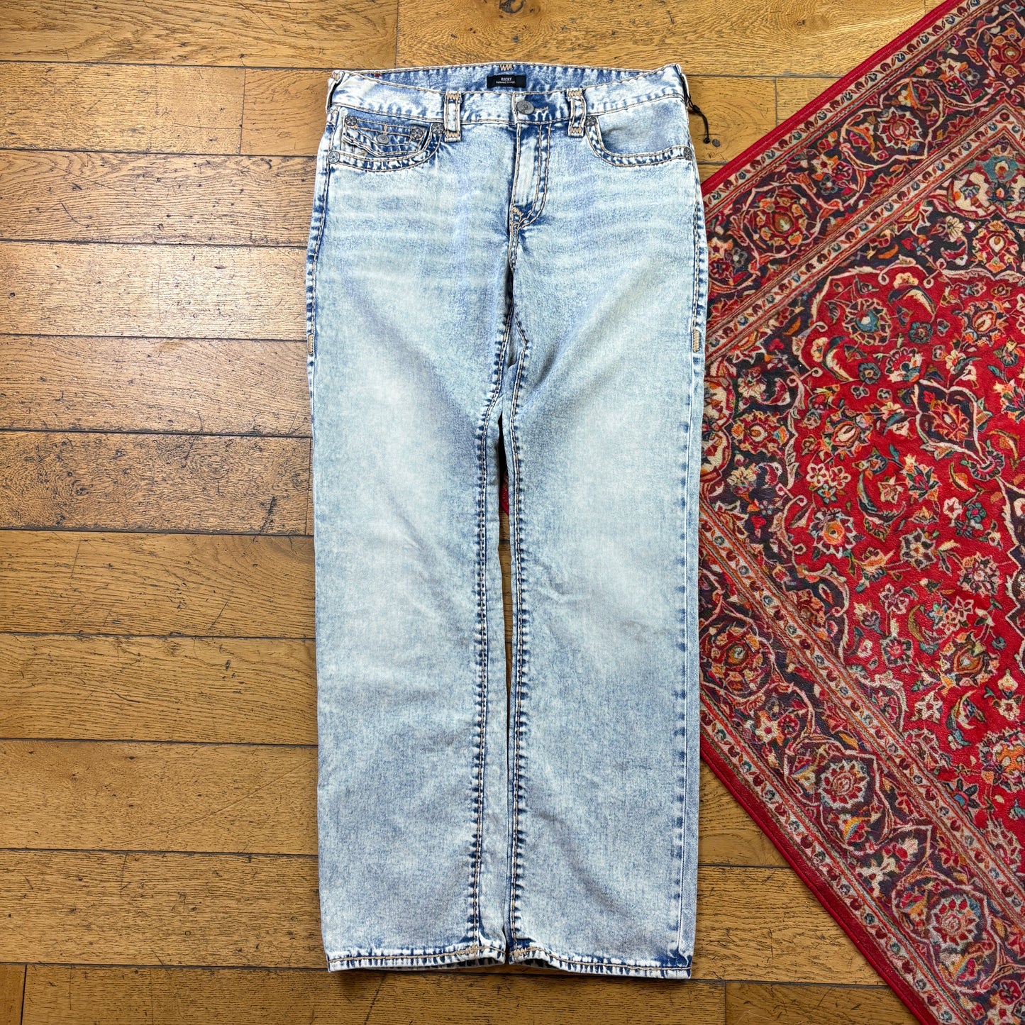 Vintage True Religion Blue Embroidered Y2K Hip Hop Straight Jeans - 36