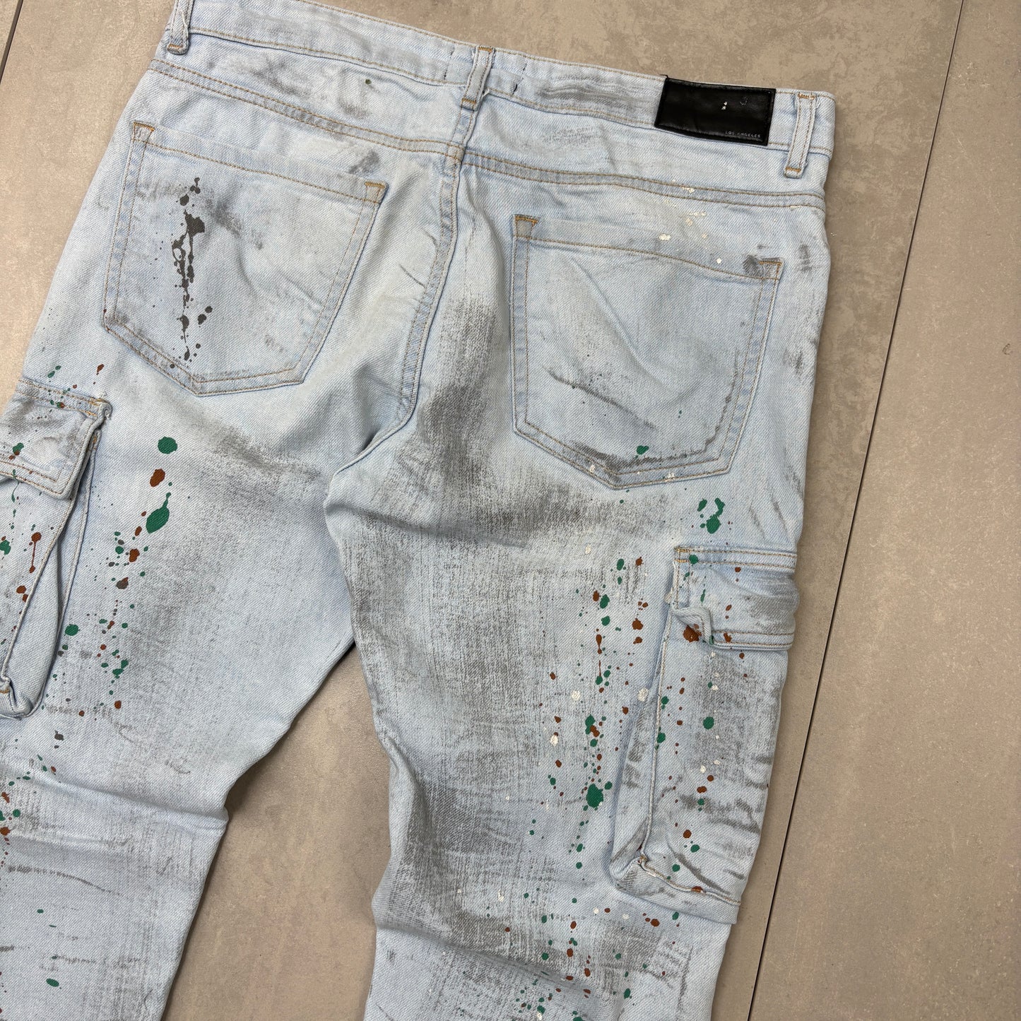 Vintage Hip Hop Skinny Blue Cargo Jeans - 34