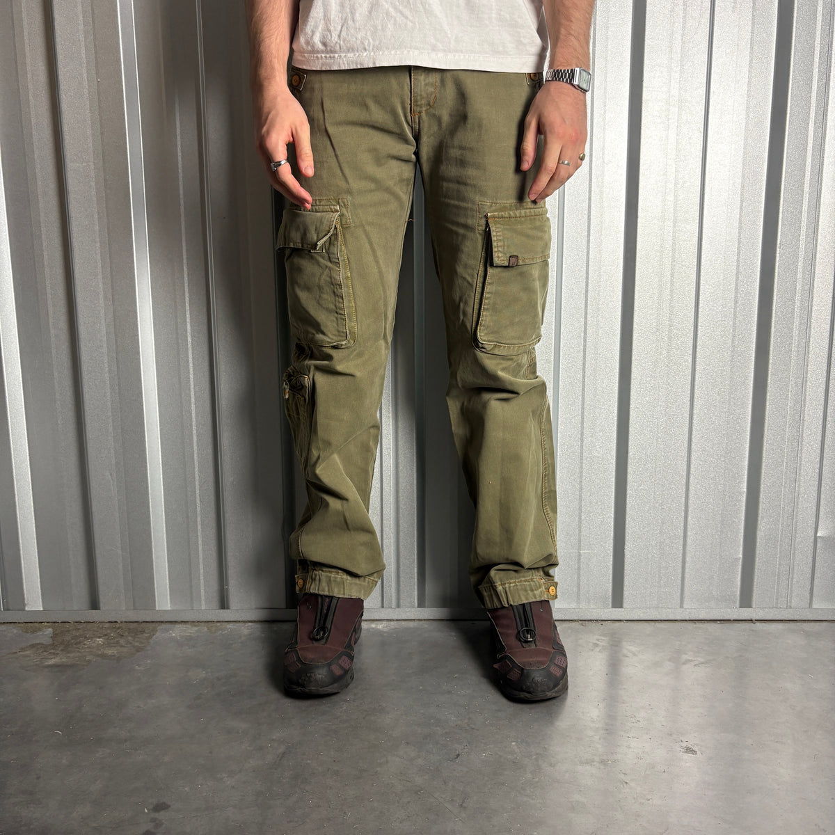 Vintage 40Weft Green Cargo Fatigue Y2K Baggy Trousers - 32L