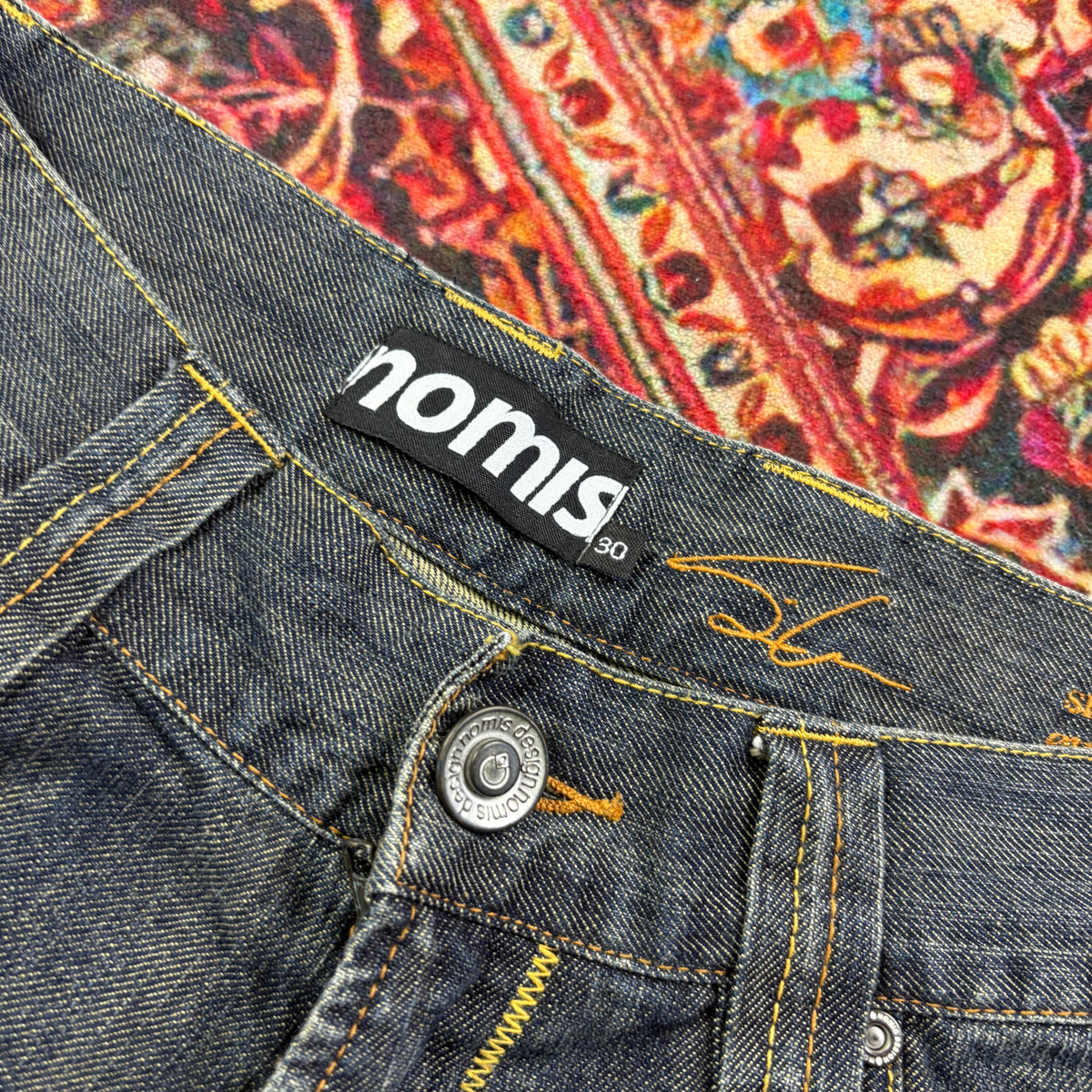 Vintage Blue Embroidered Y2K Hip Hop Baggy Jeans - 30