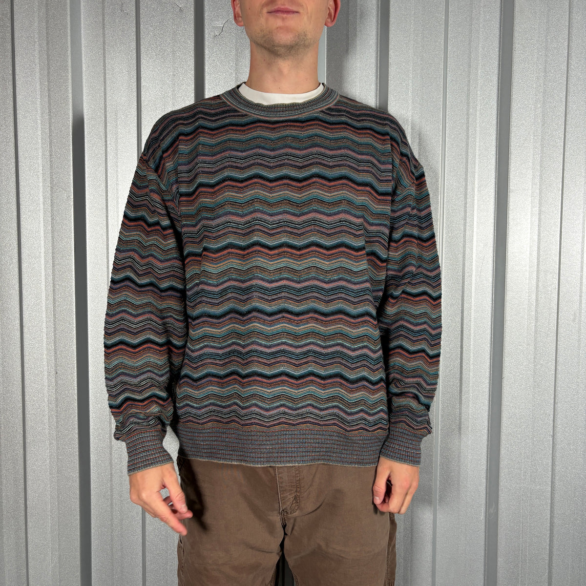 Wavy Pattern Blue Knit Jumper - XL