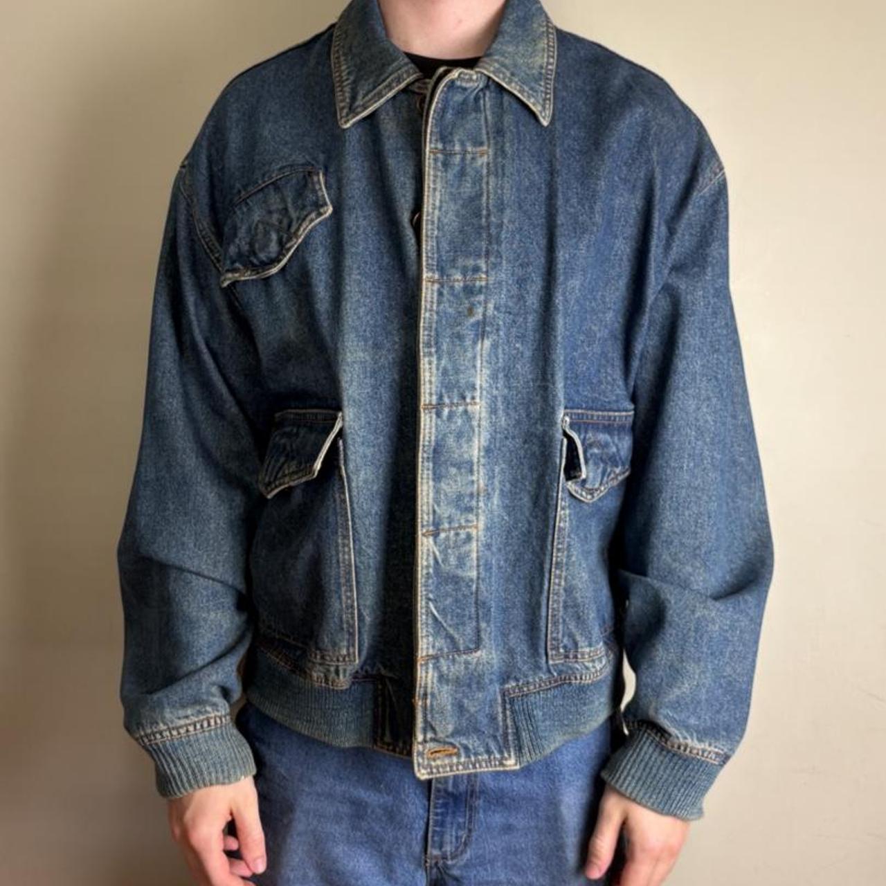 Vintage Trussardi Denim Blue Bomber Utility Jacket - XL
