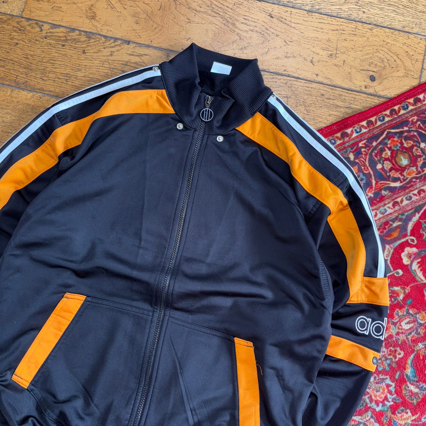 Vintage Adidas Black Orange 90s Tracksuit Track Shell Windbreaker Jacket - M