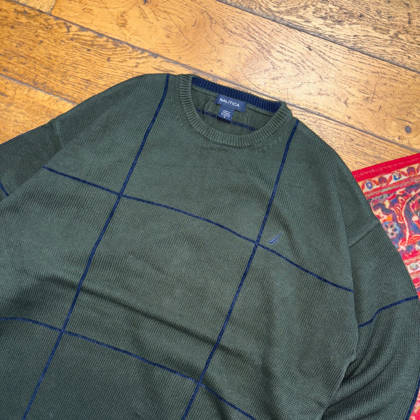 Vintage Nautica Green Embroidered Knit Jumper - XL