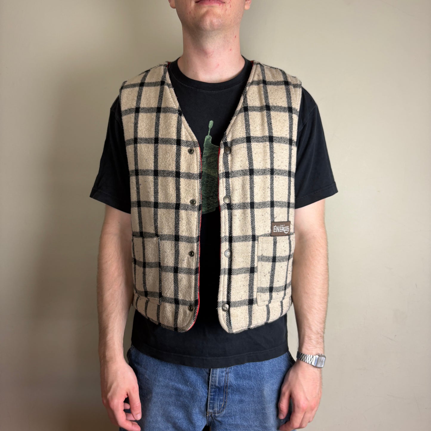 Vintage Energie Nova Check Gilet Vest Jacket - M