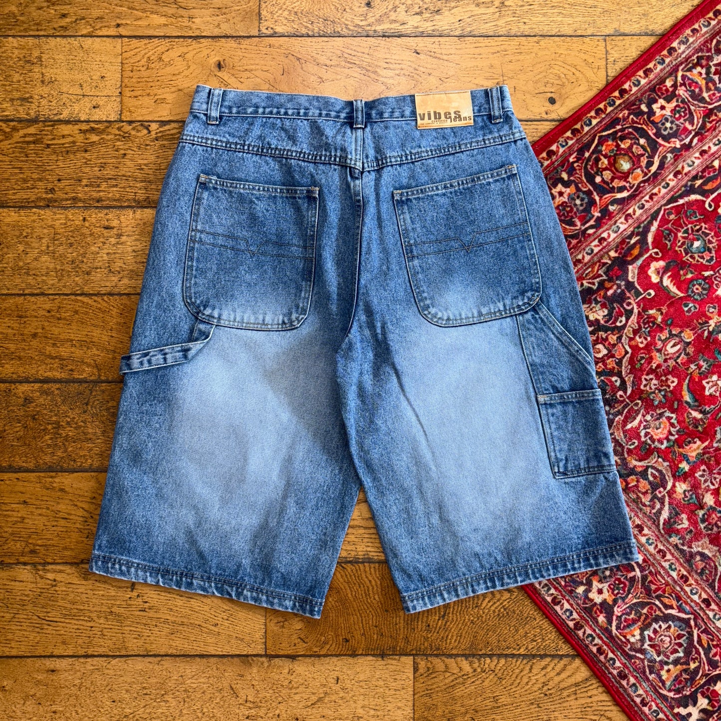 Vintage Vibes Embroidered Hip Hop Baggy Blue Shorts Jorts - 36