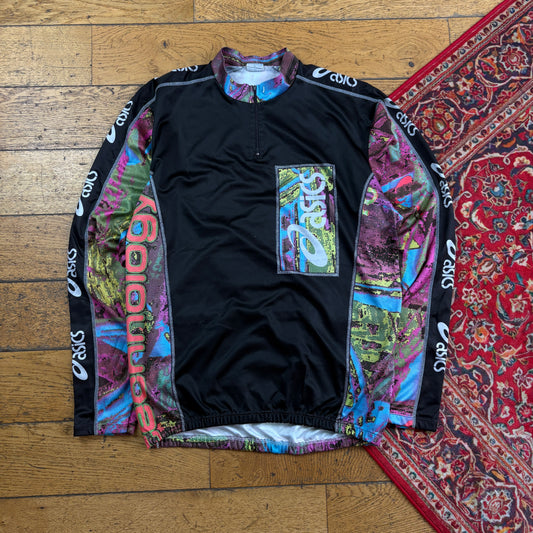 Vintage ASICs Black Sports Cycling Graphic T-Shirt - M