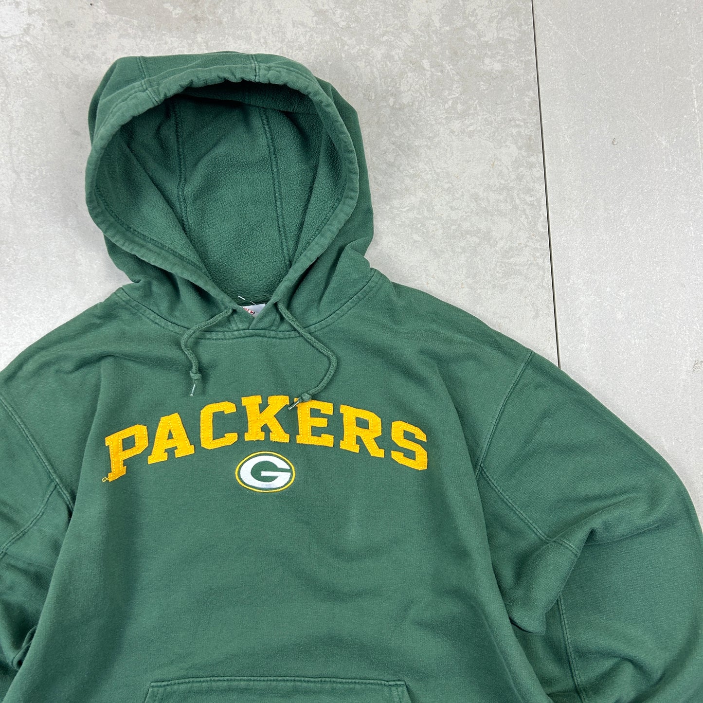 Vintage NFL Green Bay Packers Spellout Embroidered Boxy Hoodie - L