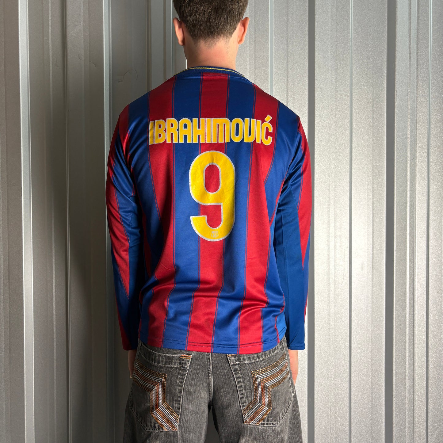 FC Barcelona Ibrahimovic Stripe Long Sleeve Blue Red Football Shirt - S