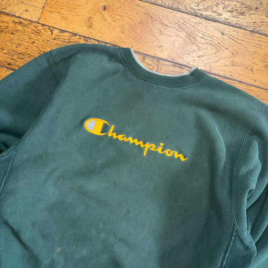 Vintage 90s Champion Green Embroidered Sweatshirt - XL