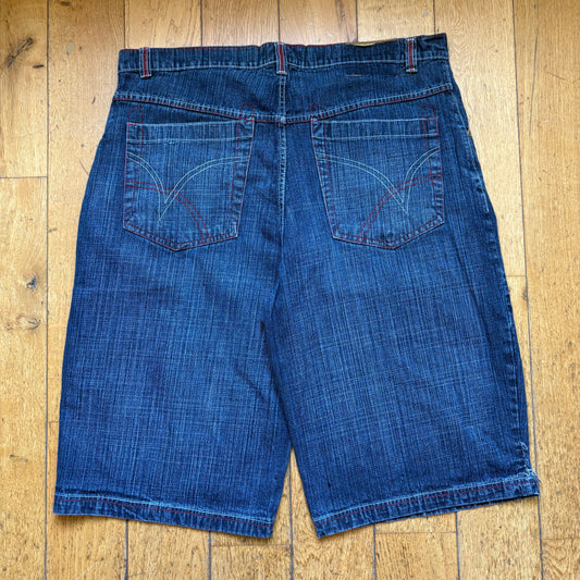 Vintage Embroidered Blue Hip Hop Baggy Shorts Jorts - 42