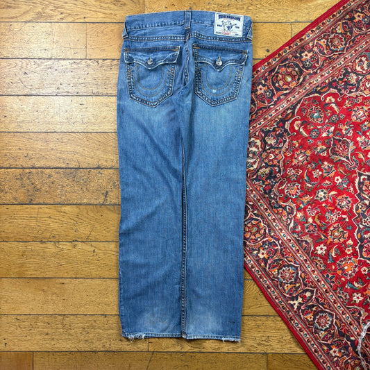 Vintage True Religion Blue Embroidered Y2K Hip Hop Straight Jeans - 32