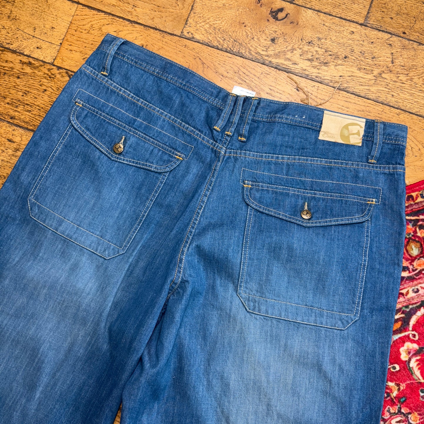 Vintage Exsto Blue Embroidered Y2K Hip Hop Baggy Jeans Shorts Jorts - 44