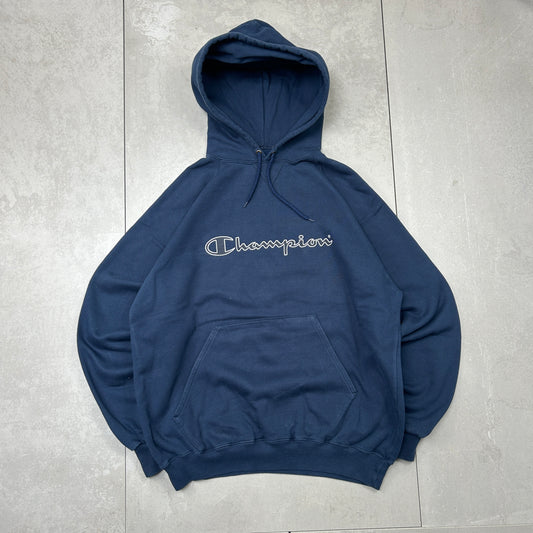 Vintage Champion Navy Hoodie Sweatshirt - XL