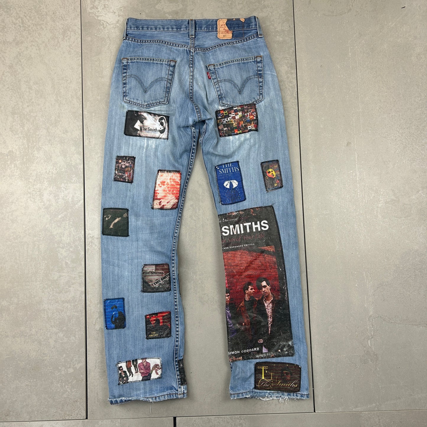 Vintage Levis 501 Patchwork The Smiths Blue Denim Straight Jeans - 30