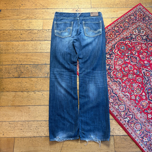 Vintage Big Star Blue Bootcut Embroidered Y2K Hip Hop Baggy Jeans - 36L