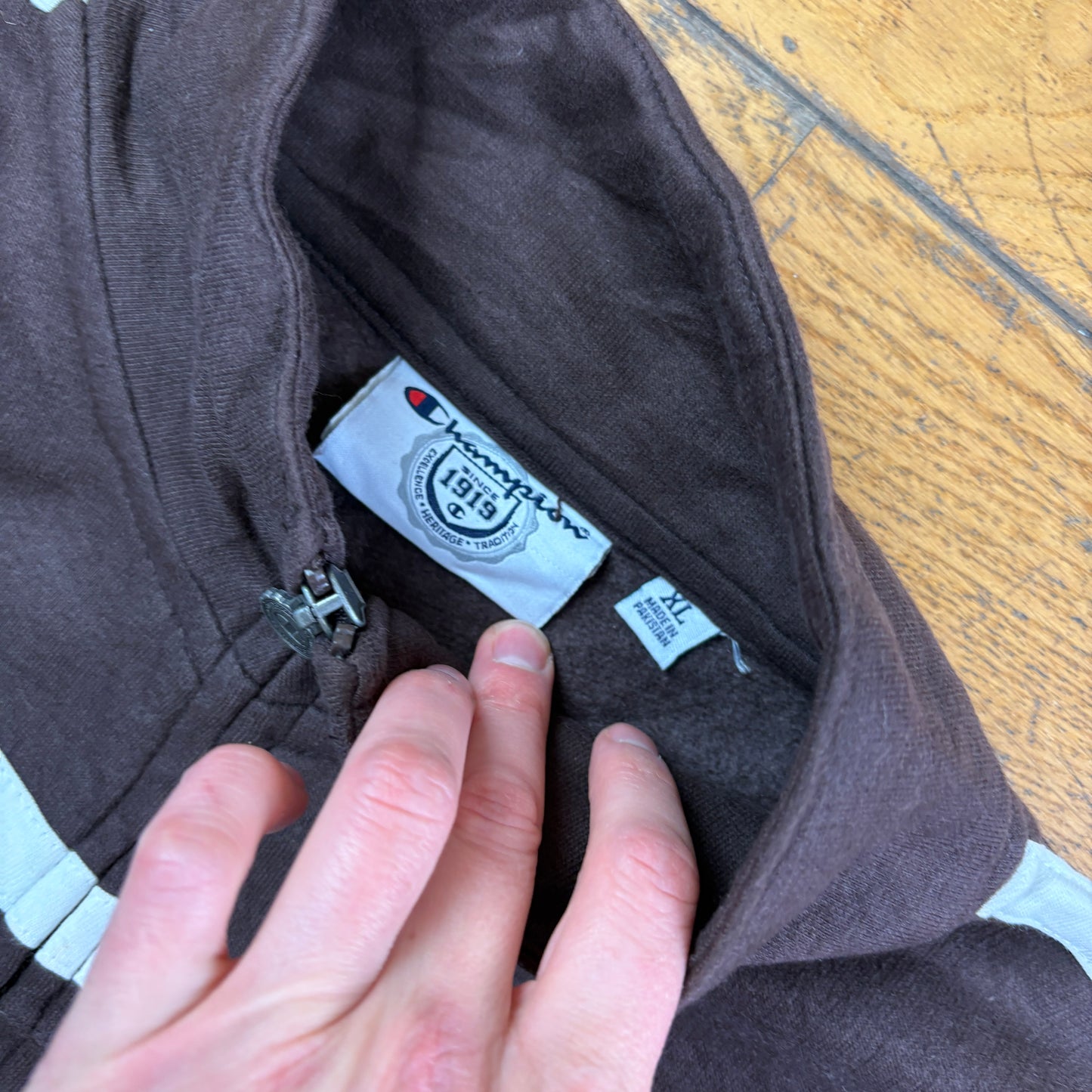 Vintage Champion Brown Zip USA College Embroidered Sweatshirt - XL