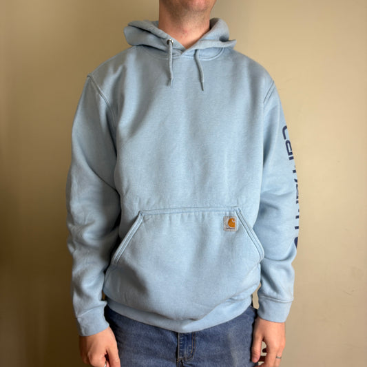 Vintage Carhartt Light Blue Hoodie Sweatshirt - L