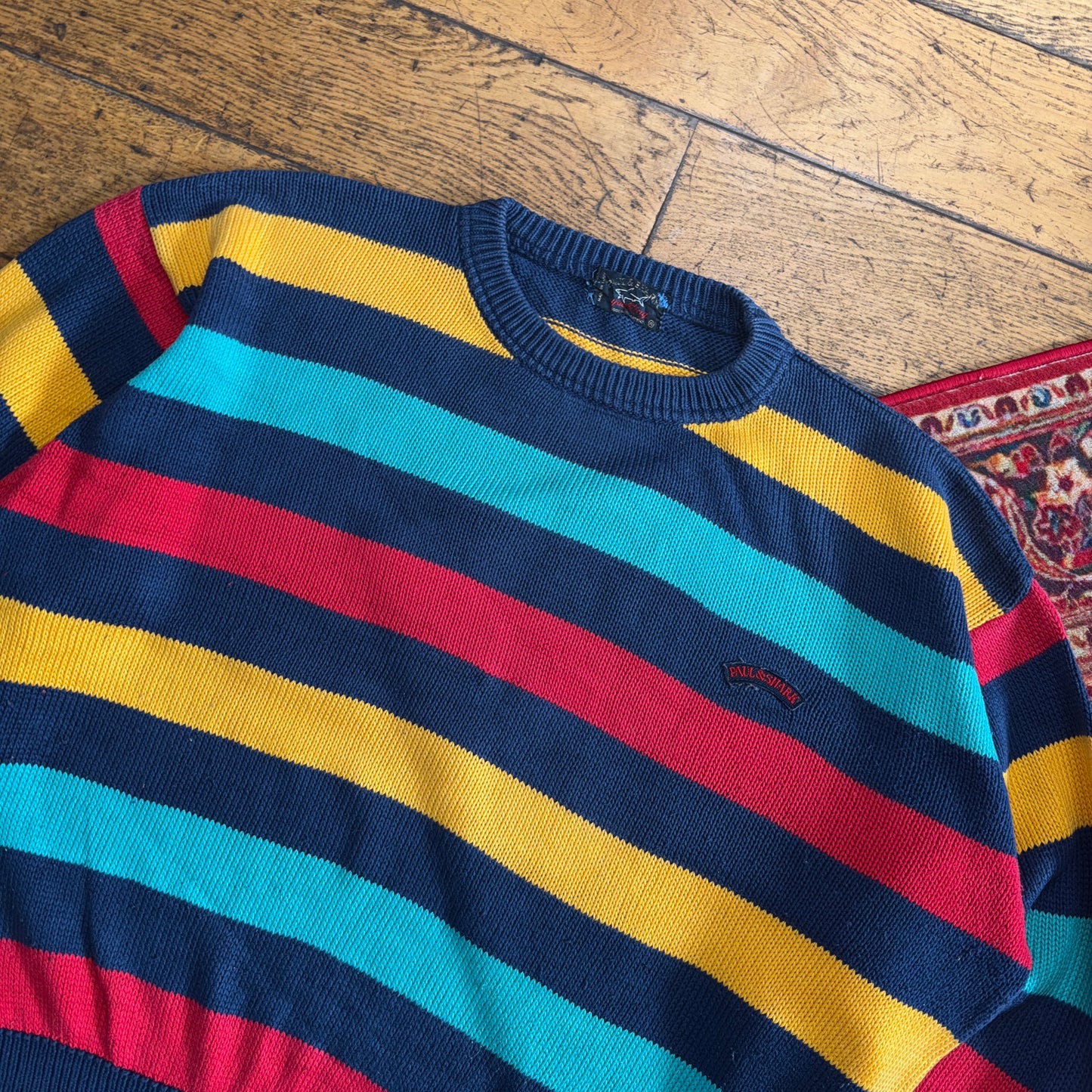 Vintage Paul And Shark Navy Boxy Stripe Chunky Knit Jumper - XL
