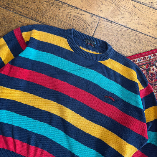 Vintage Paul And Shark Navy Boxy Stripe Chunky Knit Jumper - XL