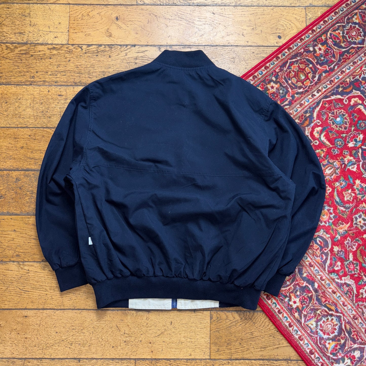 Vintage Lacoste Dark Navy Reversible Cream Bomber Jacket - L