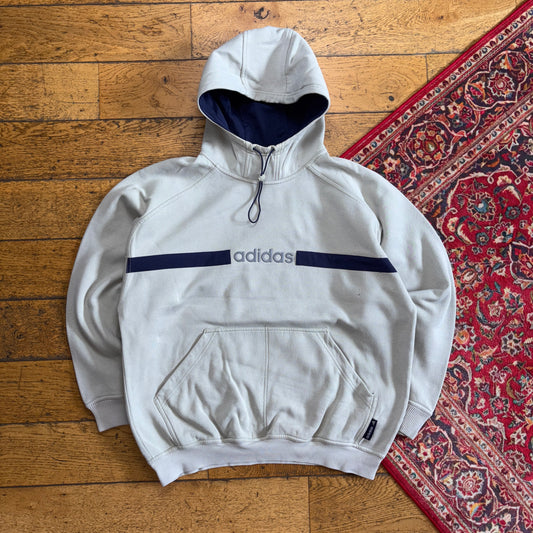 Vintage 90s Adidas Grey Embroidered Hoodie Sweatshirt - L