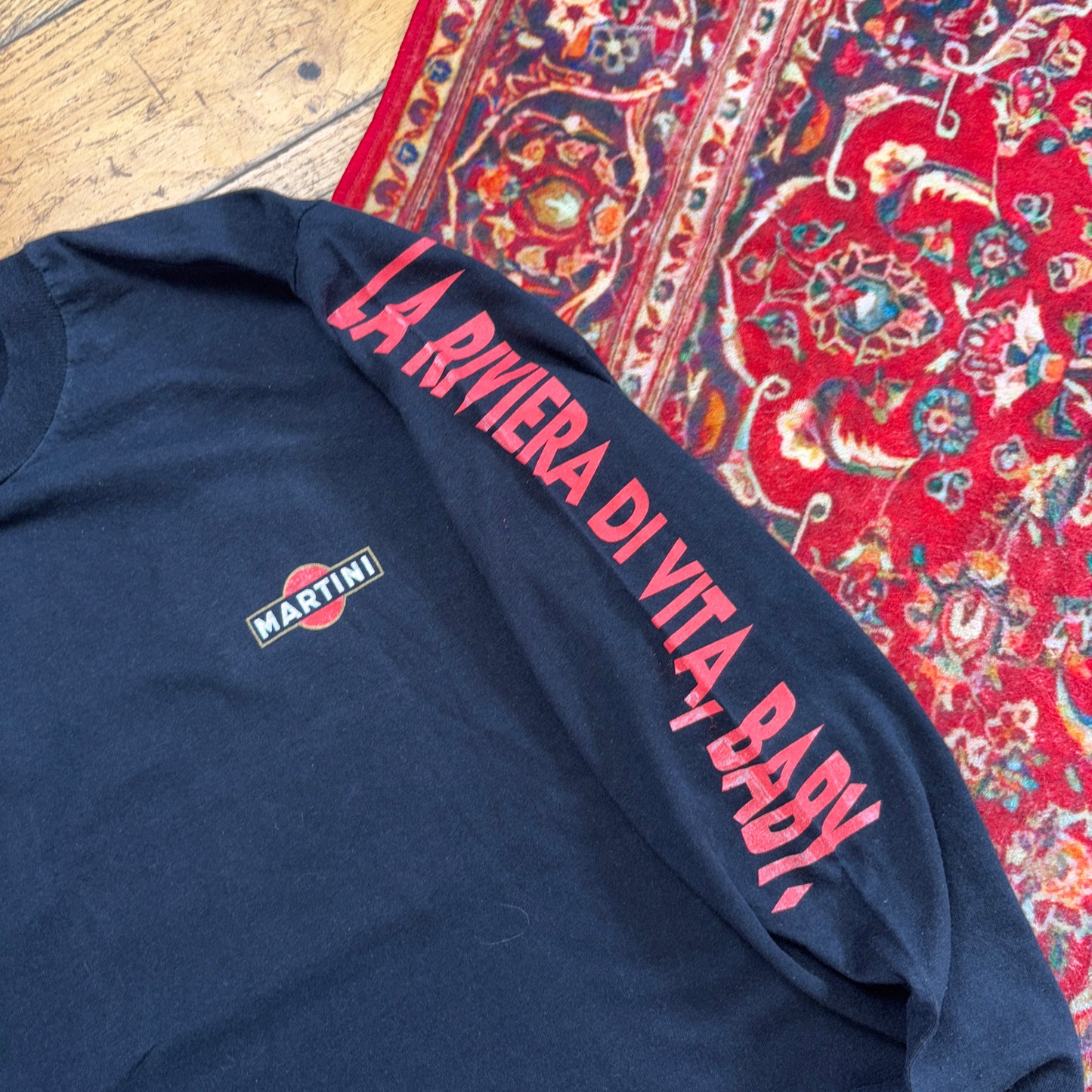 Vintage 90s Martini Screen Stars Black Long Single Stitch Graphic T-Shirt - S