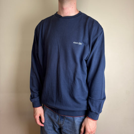 Vintage Reebok Navy Blue Embroidered Sweatshirt - XL