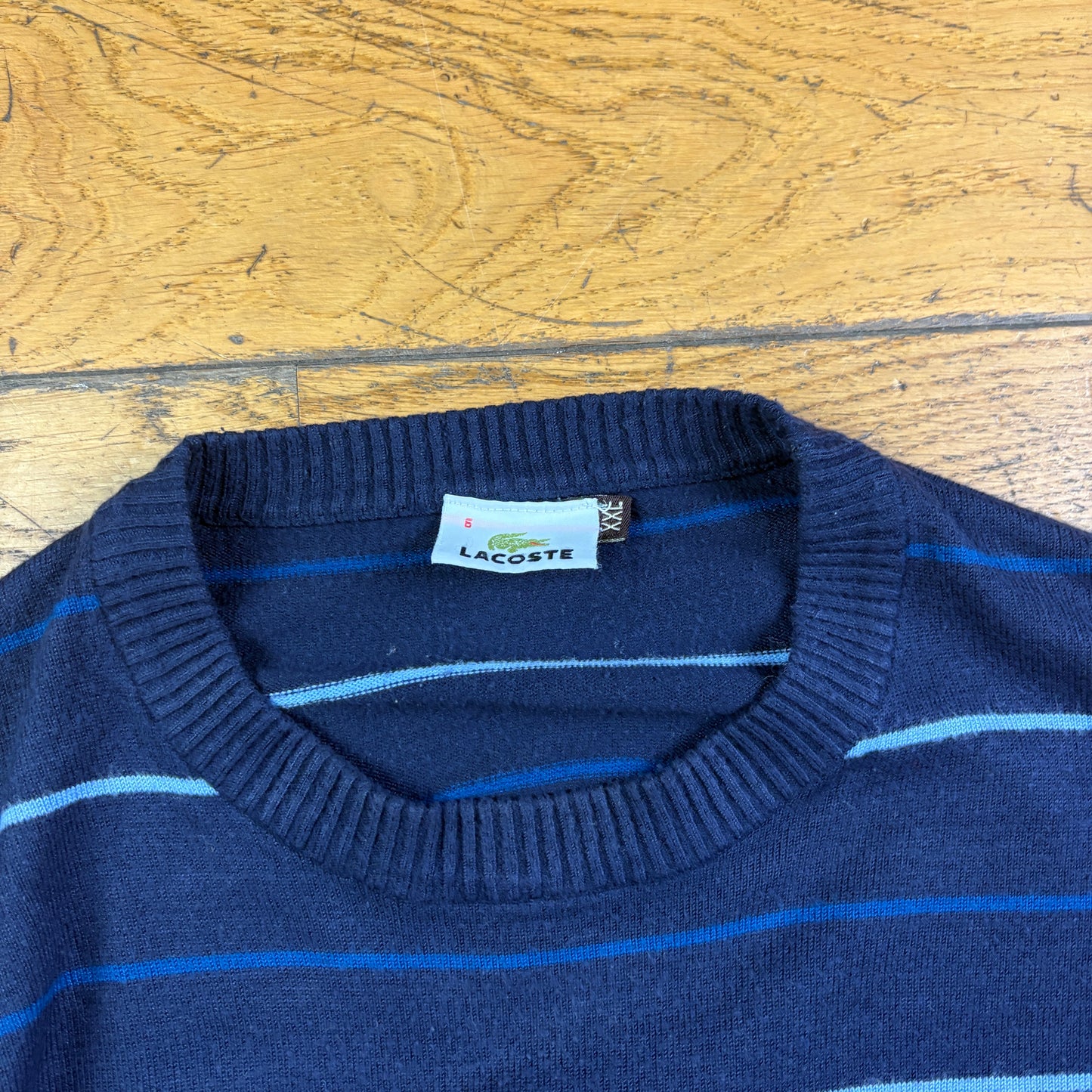 Vintage Lacoste Navy Stripe Knit Jumper - M