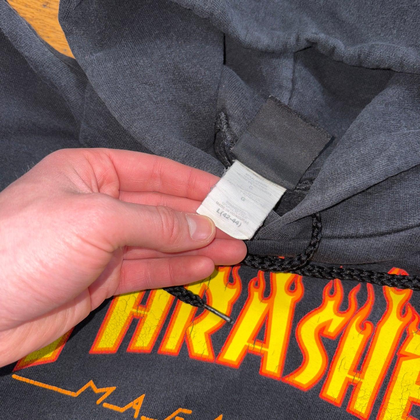 Vintage Thrasher Black Skate Flames Hoodie Sweatshirt - 2XL