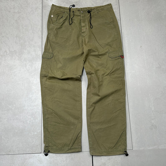 Vintage Quiksilver Green Baggy Tracksuit Cargo Track Pants Bottoms - 36