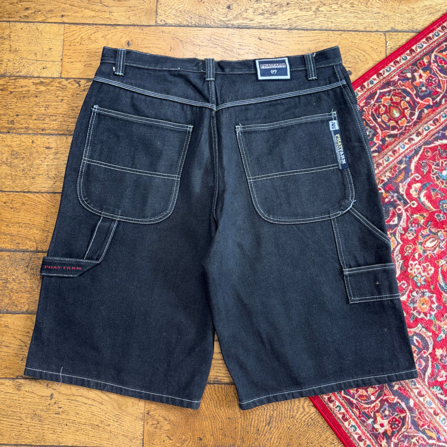 Vintage Phat Farm Black Y2K Hip Hop Baggy Jeans Shorts Jorts - 40