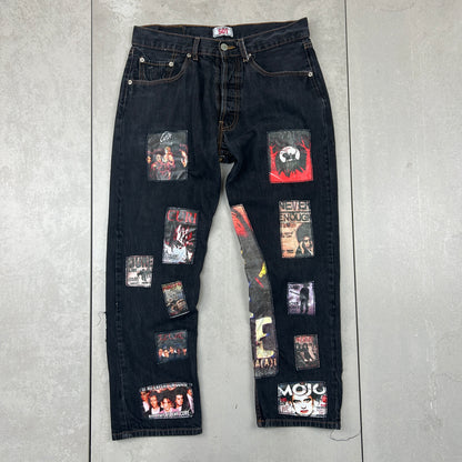 Vintage Levis 501 Patchwork The Cure Black Denim Straight Jeans - 33