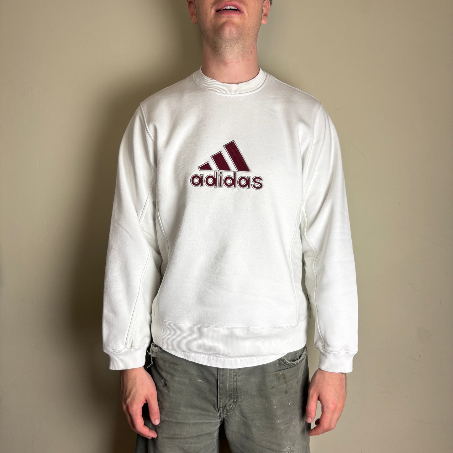Vintage Adidas White Embroidered Sweatshirt - S