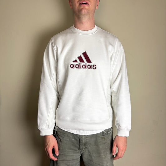 Vintage Adidas White Embroidered Sweatshirt - S
