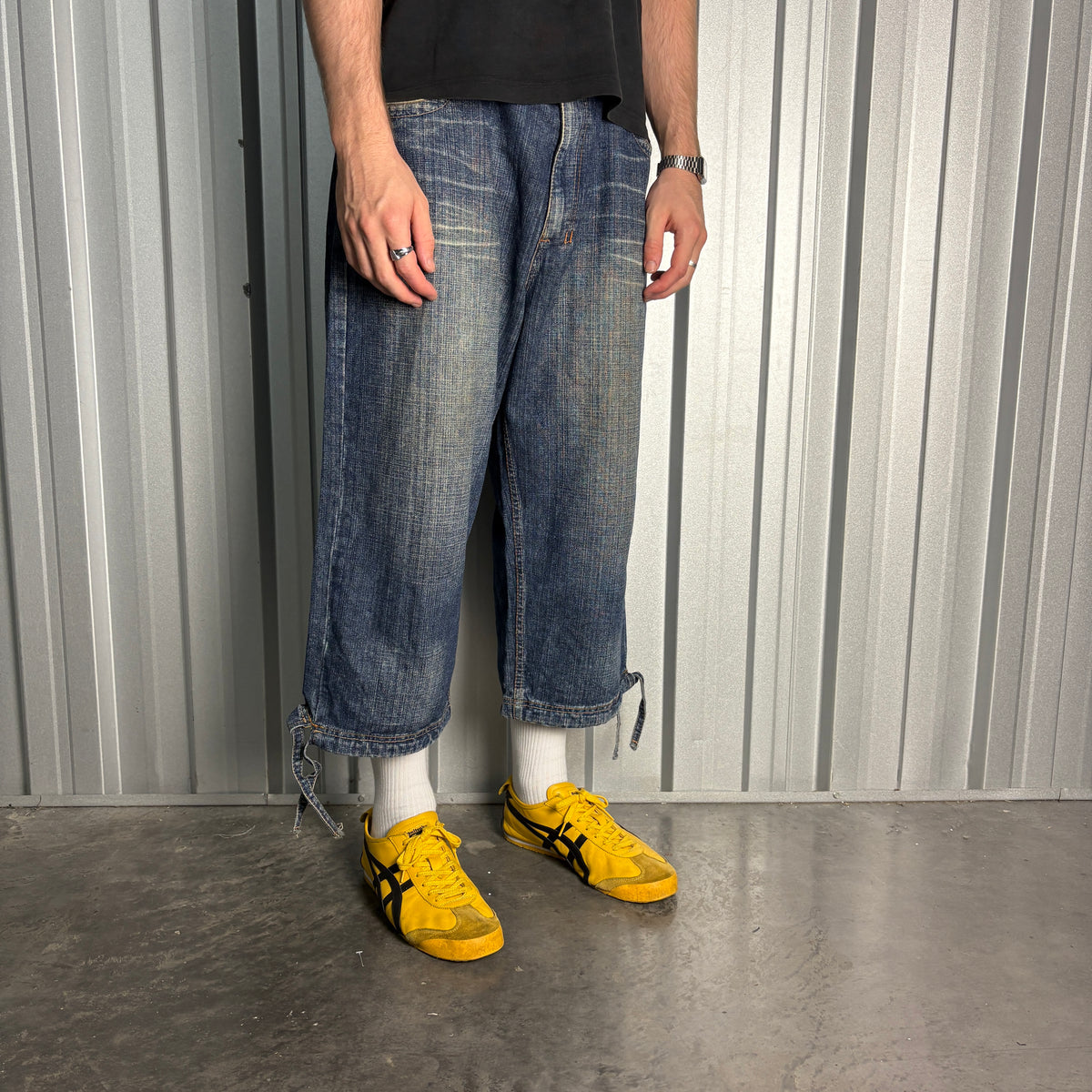 Royal Blue Embroidered Japanese Denim Hip Hop Y2K Long Shorts Baggy Jeans - 38